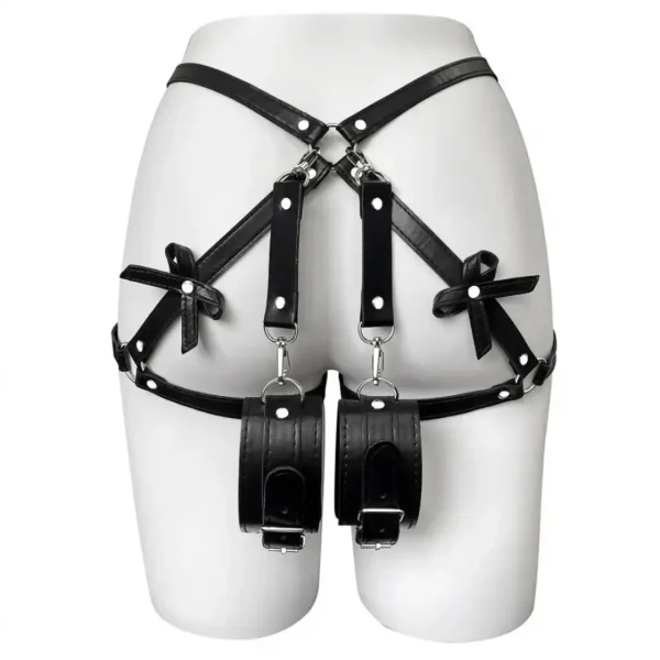 Garter adjustable thigh harness with handcuffs